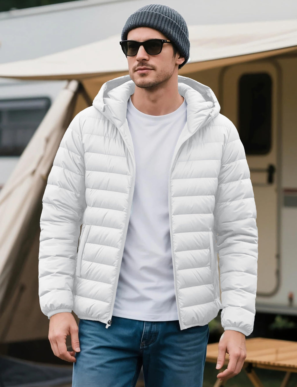 "Men's Lightweight Waterproof Hooded Puffer Jacket"