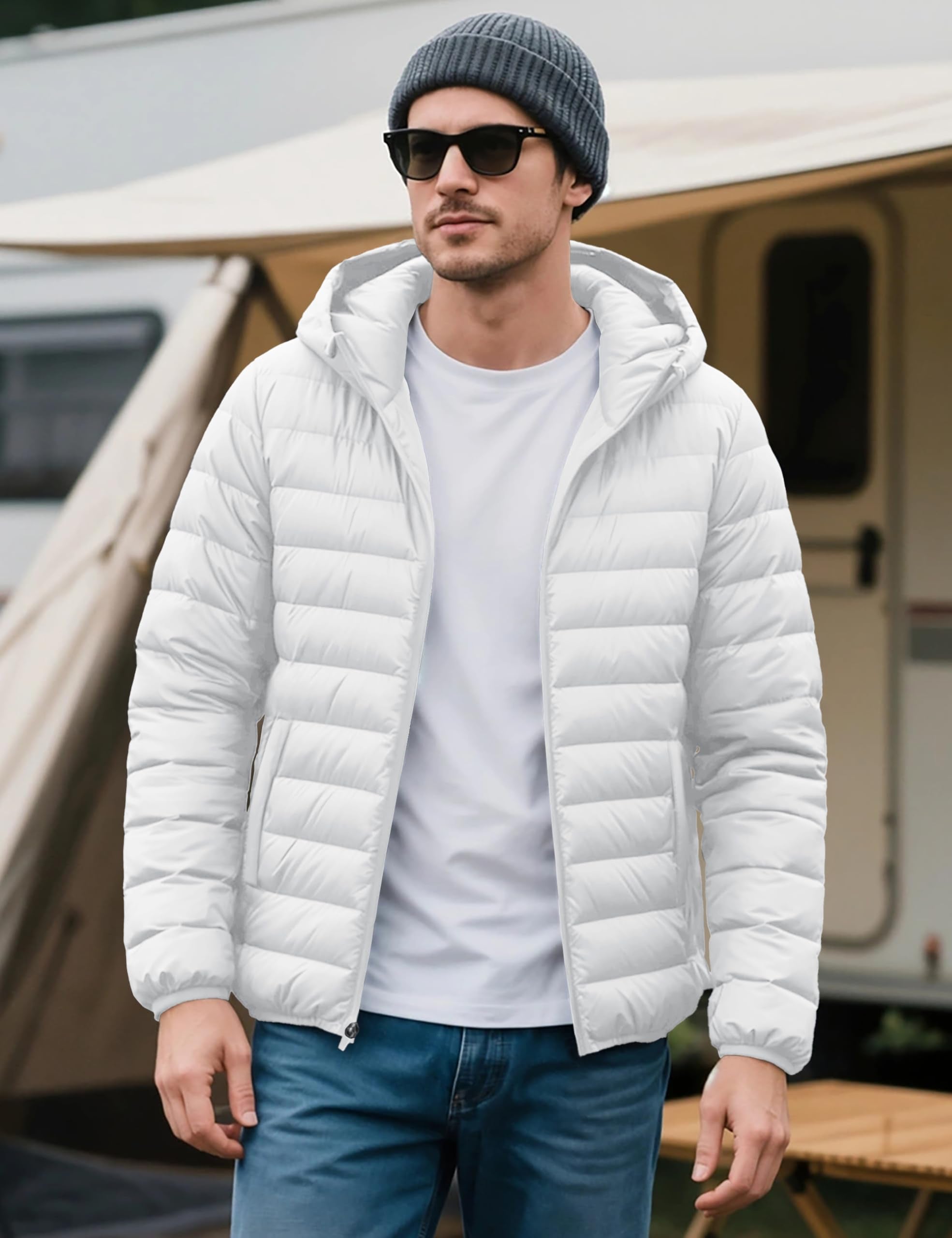 "Men's Lightweight Waterproof Hooded Puffer Jacket"