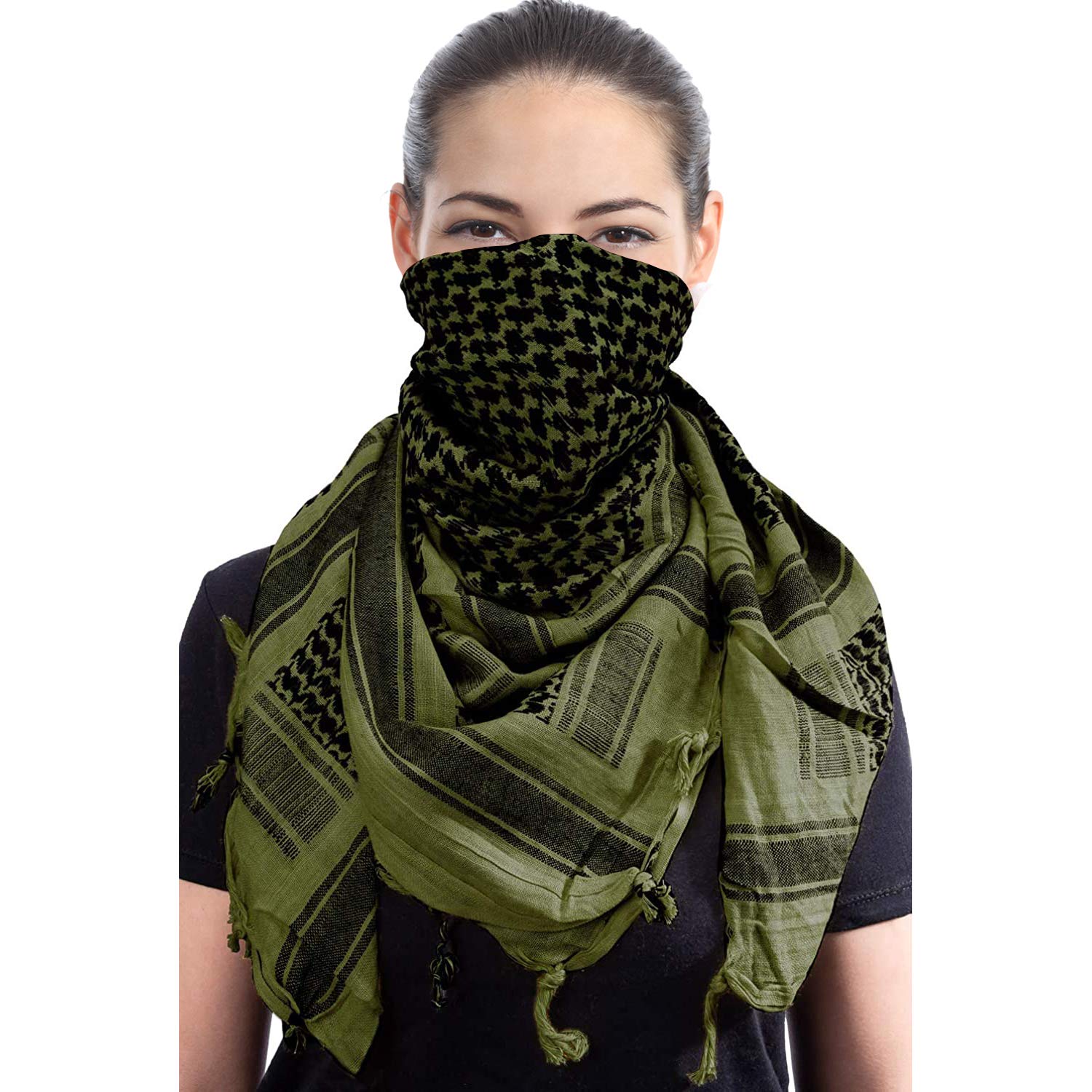 Luxns Military Shemagh Tactical Desert Scarf / 100% Cotton Keffiyeh Scarf Wrap for Men And Women