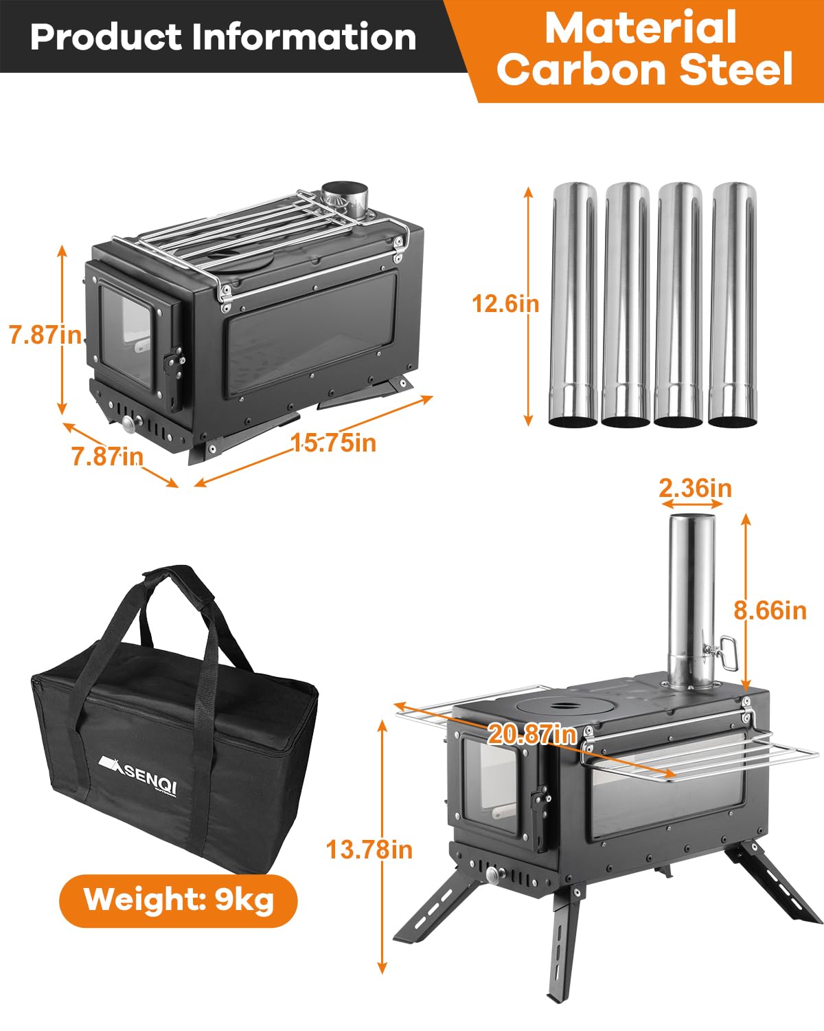 "Portable Camping Wood Burning Tent Stove"