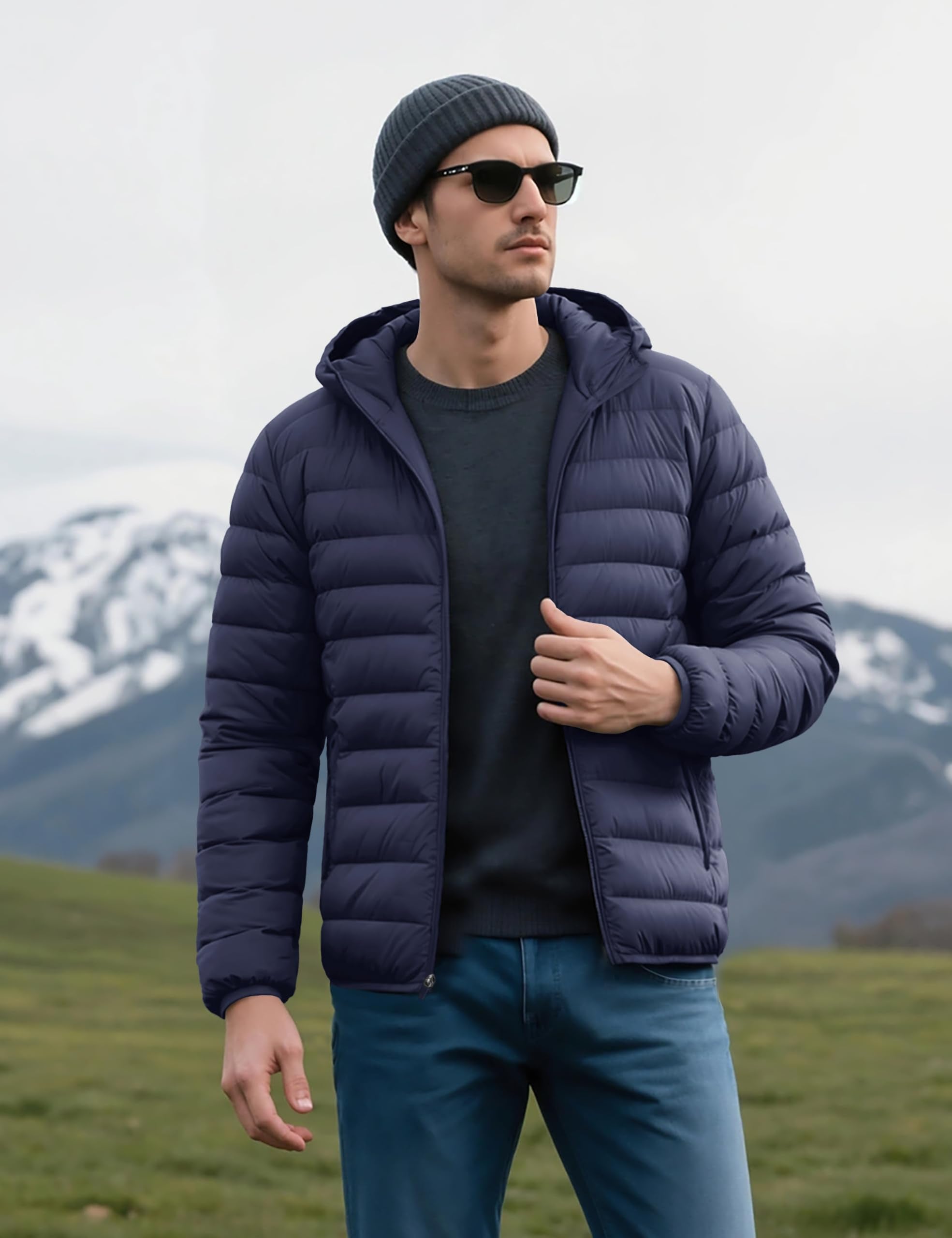 "Men's Lightweight Waterproof Hooded Puffer Jacket"