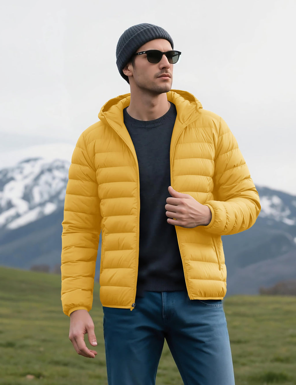 "Men's Lightweight Waterproof Hooded Puffer Jacket"