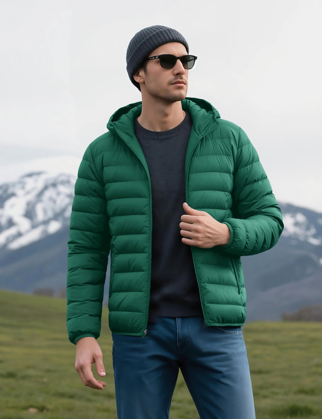 "Men's Lightweight Waterproof Hooded Puffer Jacket"