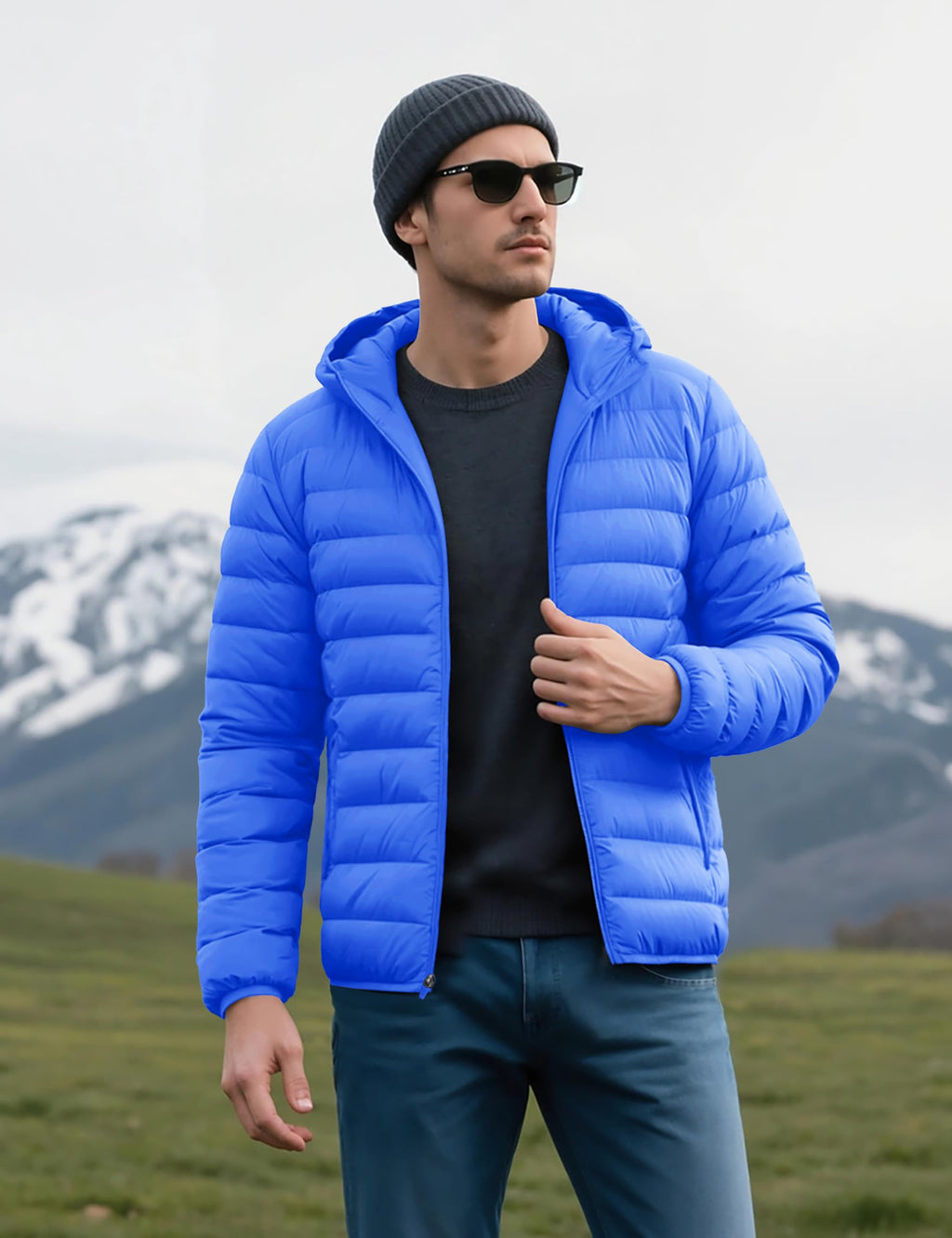 "Men's Lightweight Waterproof Hooded Puffer Jacket"