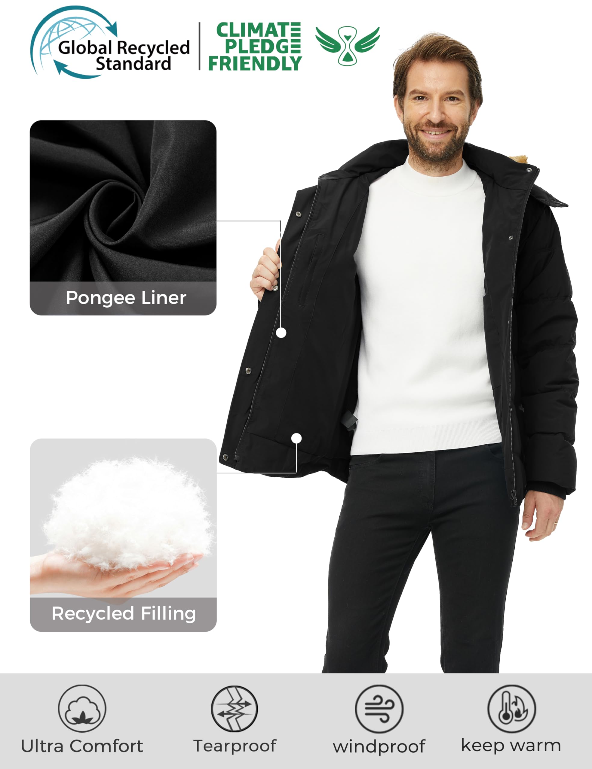 Men's Waterproof Fur Hooded Bubble Jacket