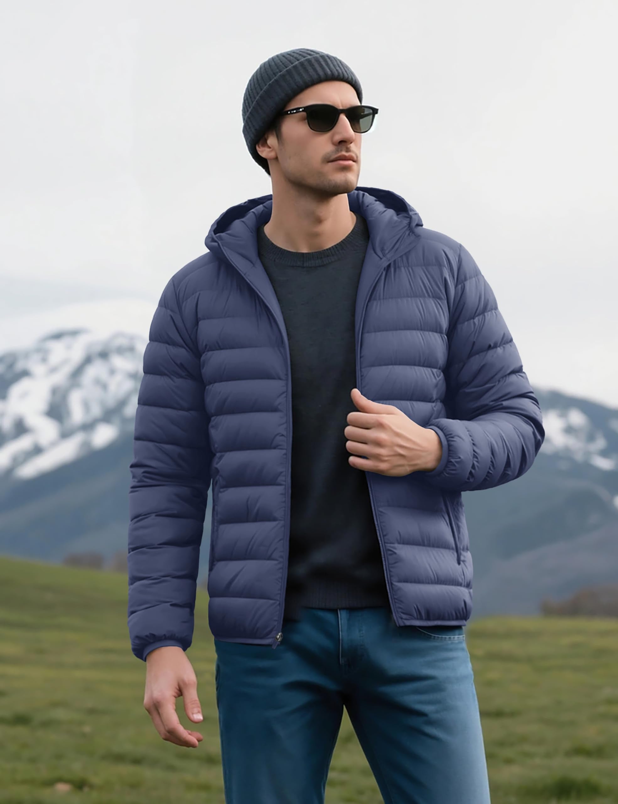 "Men's Lightweight Waterproof Hooded Puffer Jacket"