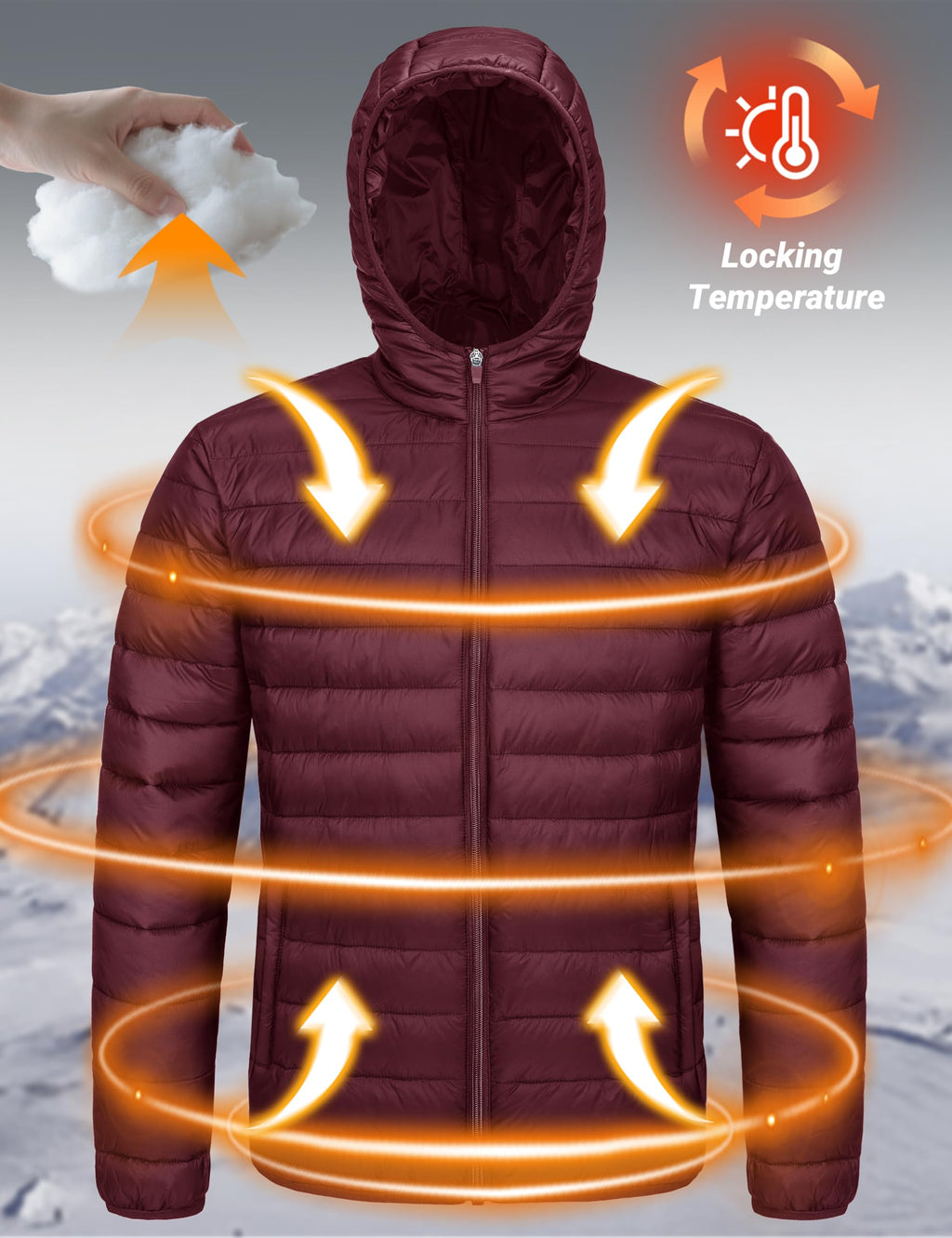 "Men's Lightweight Waterproof Hooded Puffer Jacket"