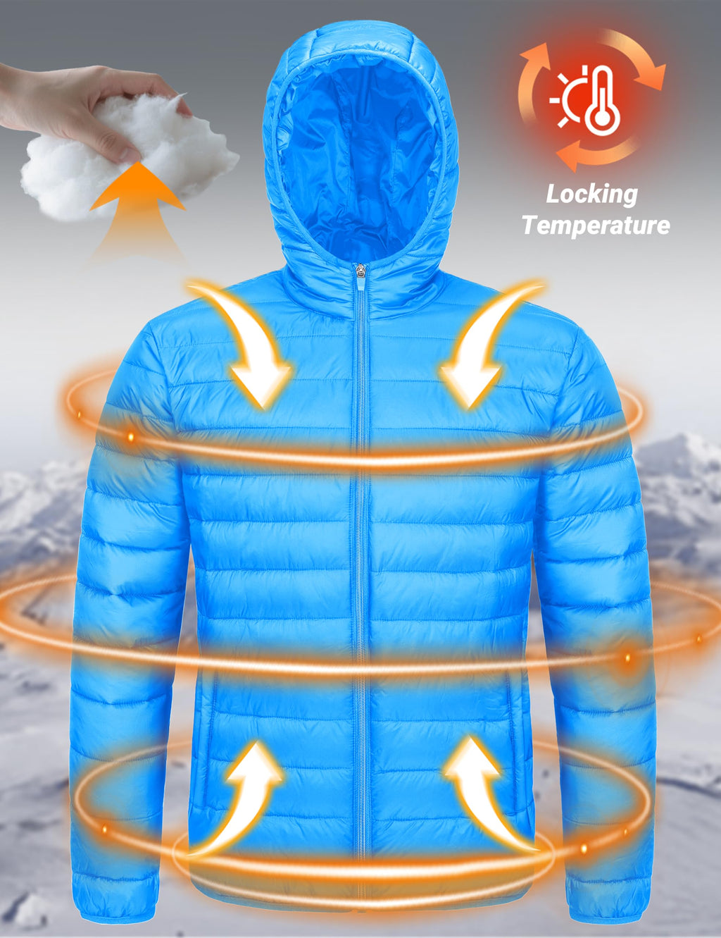 "Men's Lightweight Waterproof Hooded Puffer Jacket"