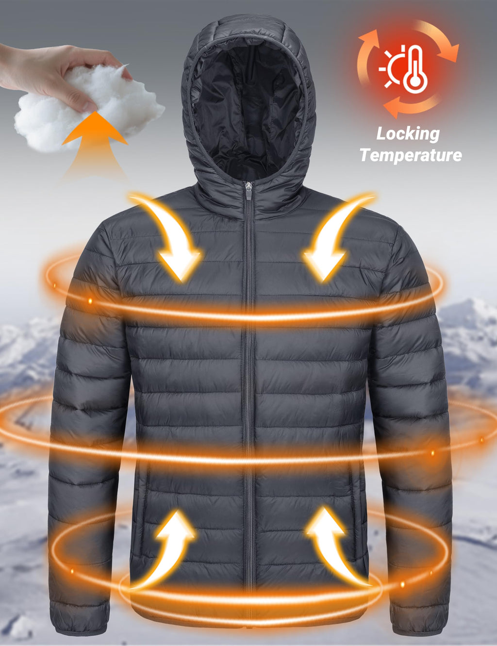 "Men's Lightweight Waterproof Hooded Puffer Jacket"