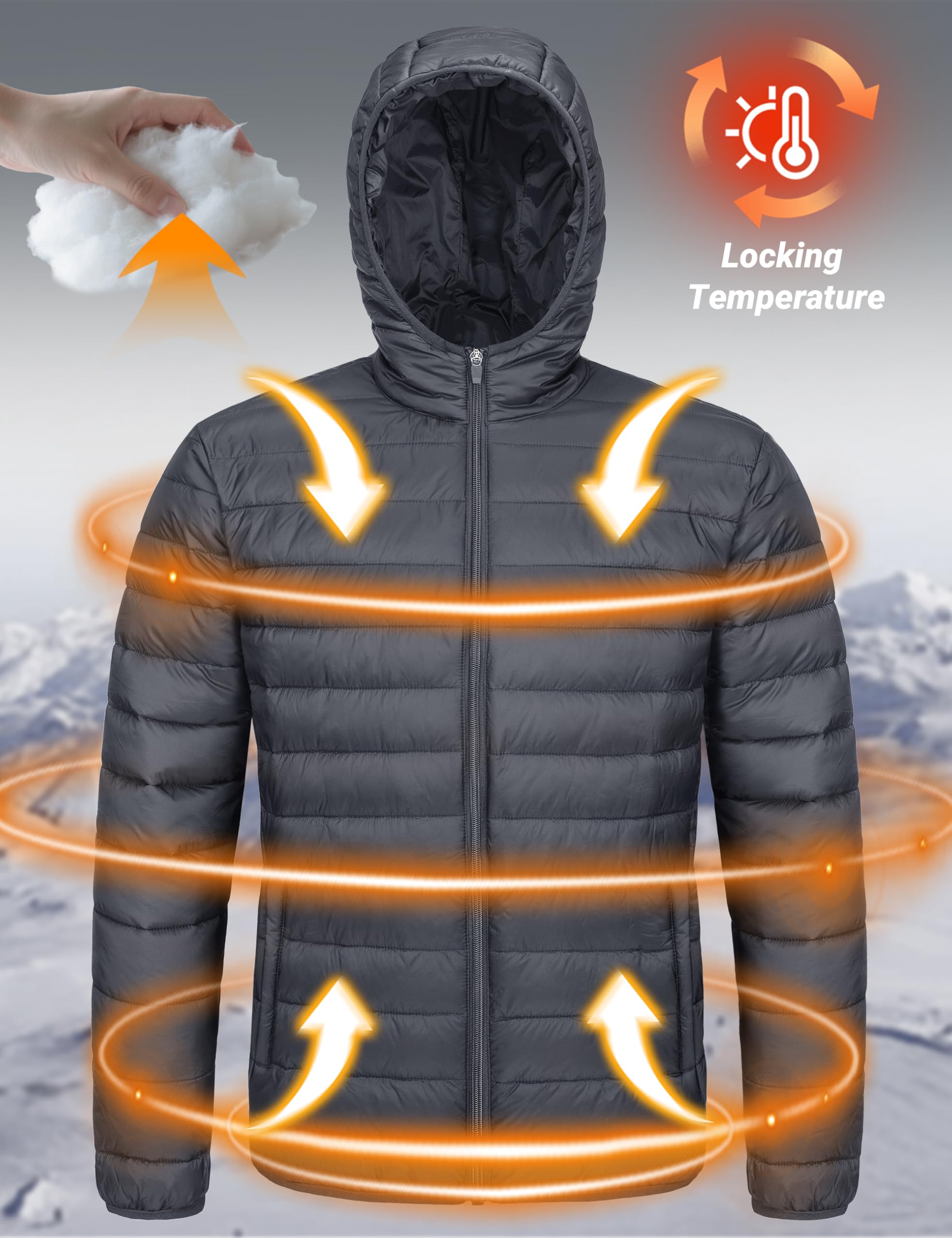 "Men's Lightweight Waterproof Hooded Puffer Jacket"