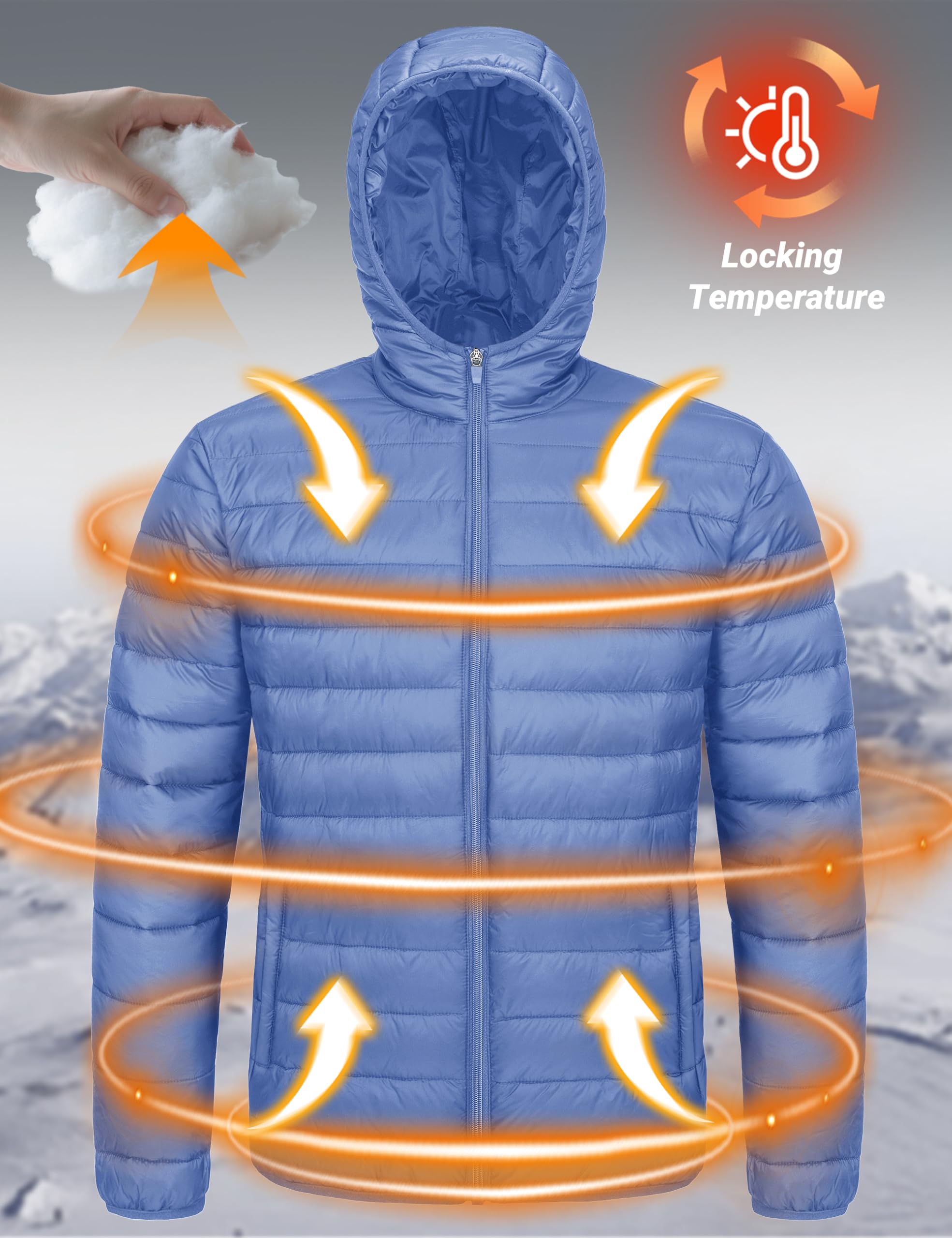 "Men's Lightweight Waterproof Hooded Puffer Jacket"