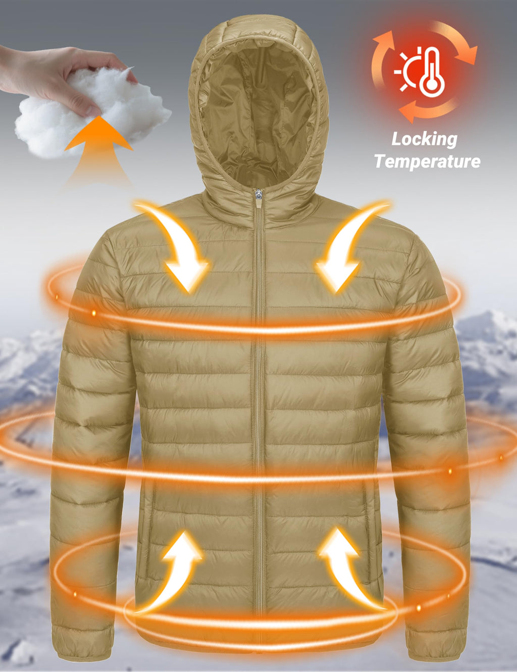 "Men's Lightweight Waterproof Hooded Puffer Jacket"