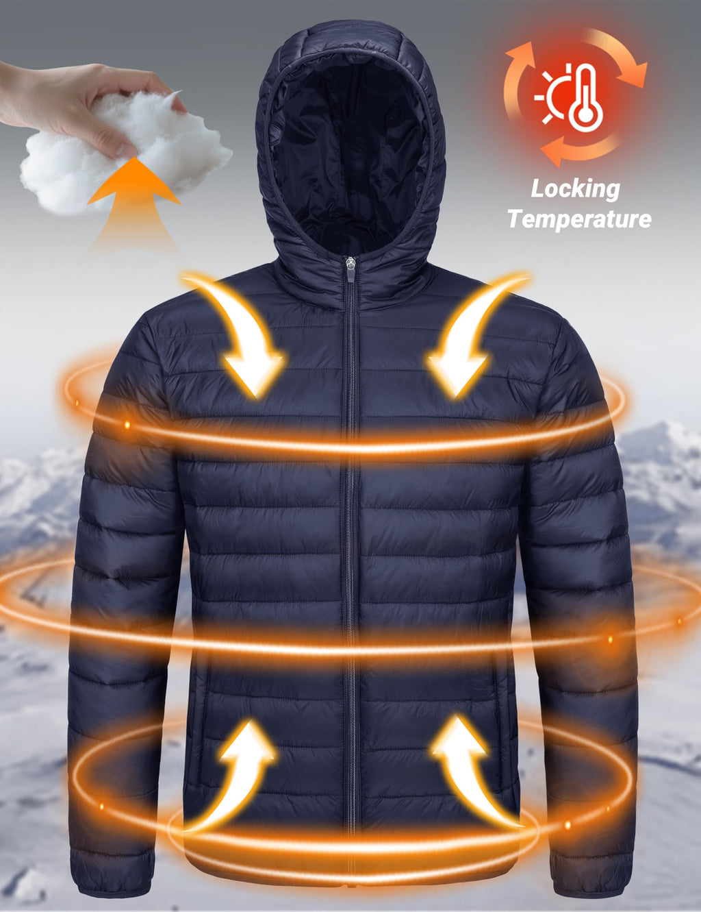 "Men's Lightweight Waterproof Hooded Puffer Jacket"