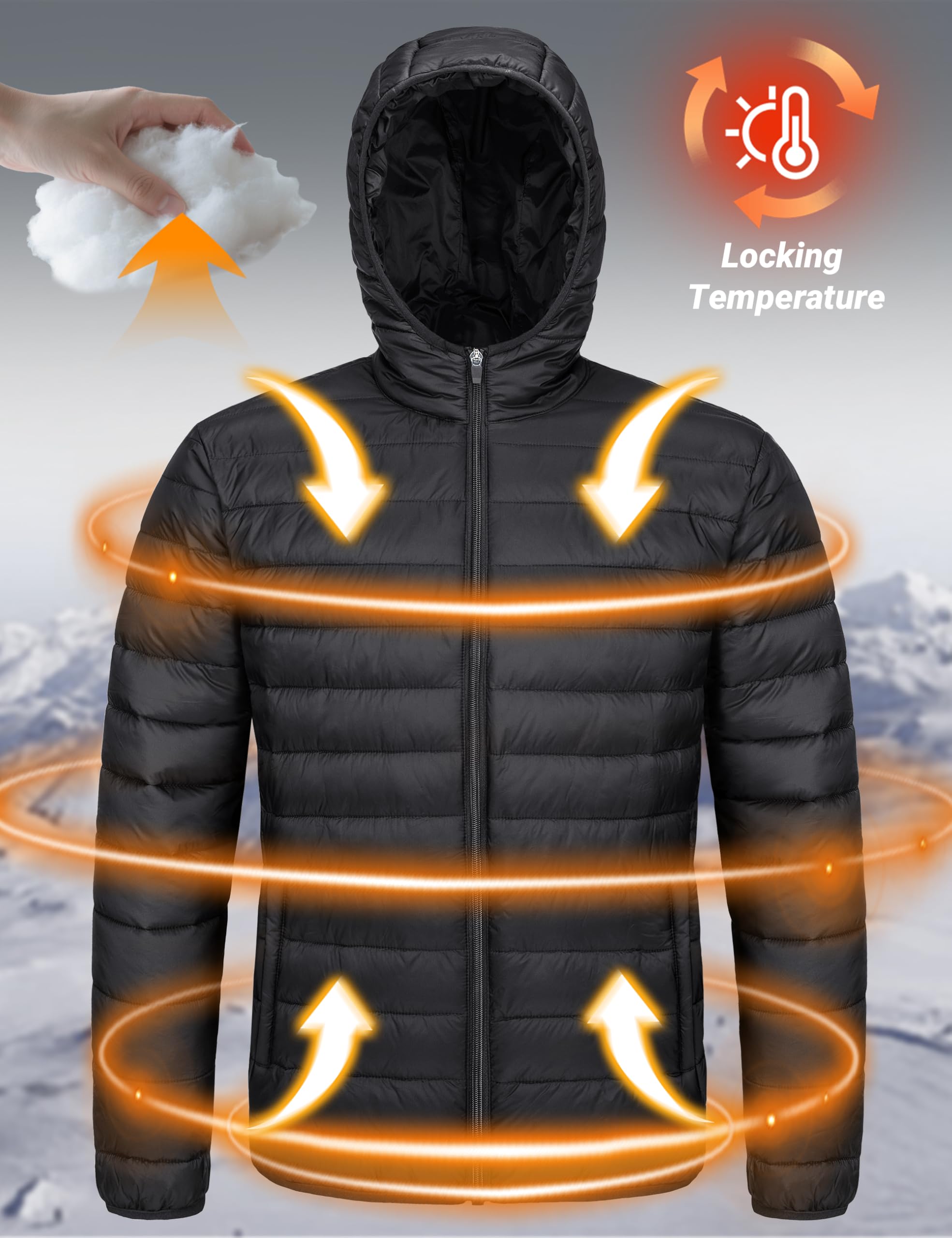 "Men's Lightweight Waterproof Hooded Puffer Jacket"