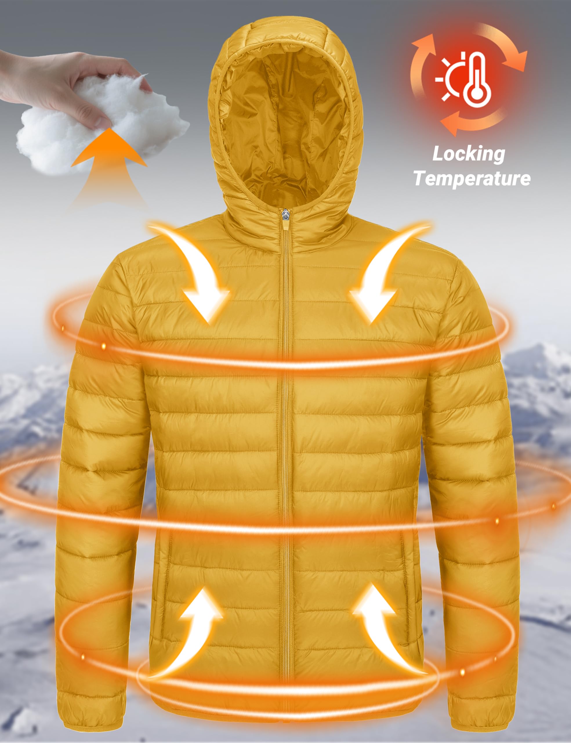 "Men's Lightweight Waterproof Hooded Puffer Jacket"