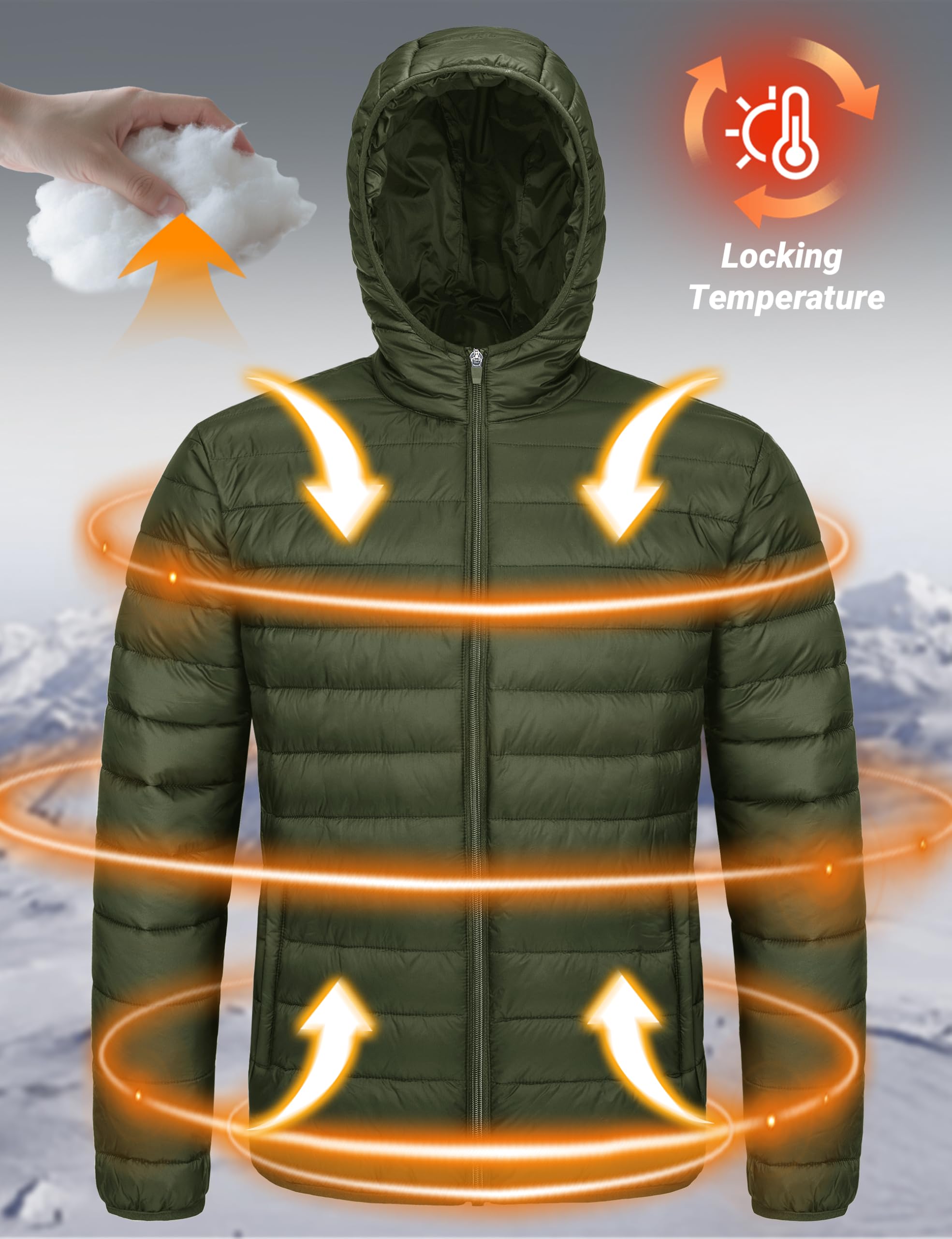 "Men's Lightweight Waterproof Hooded Puffer Jacket"