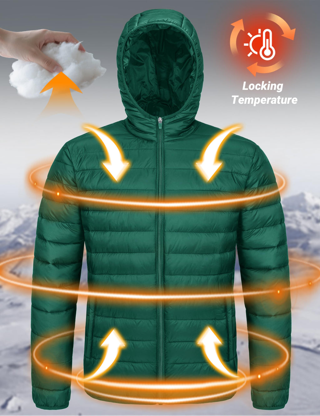 "Men's Lightweight Waterproof Hooded Puffer Jacket"