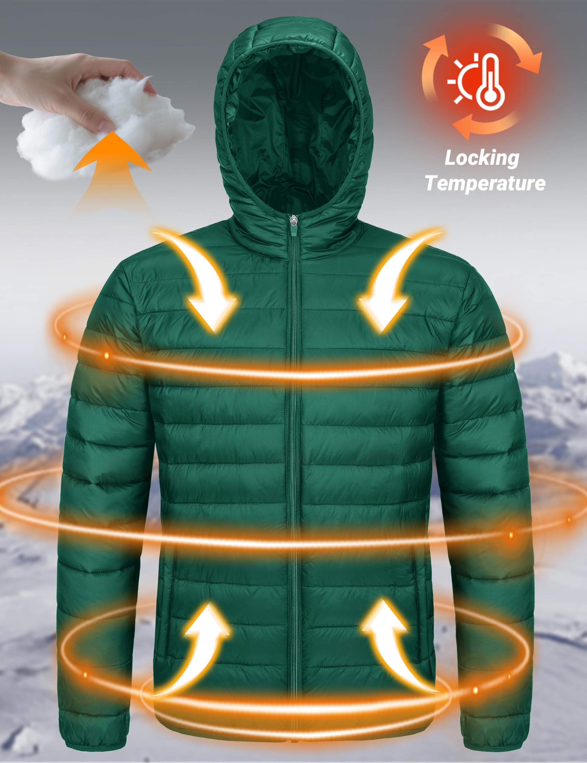 "Men's Lightweight Waterproof Hooded Puffer Jacket"